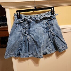 Free People Blue Denim Seersucker Lace-Up Skirt Size 4